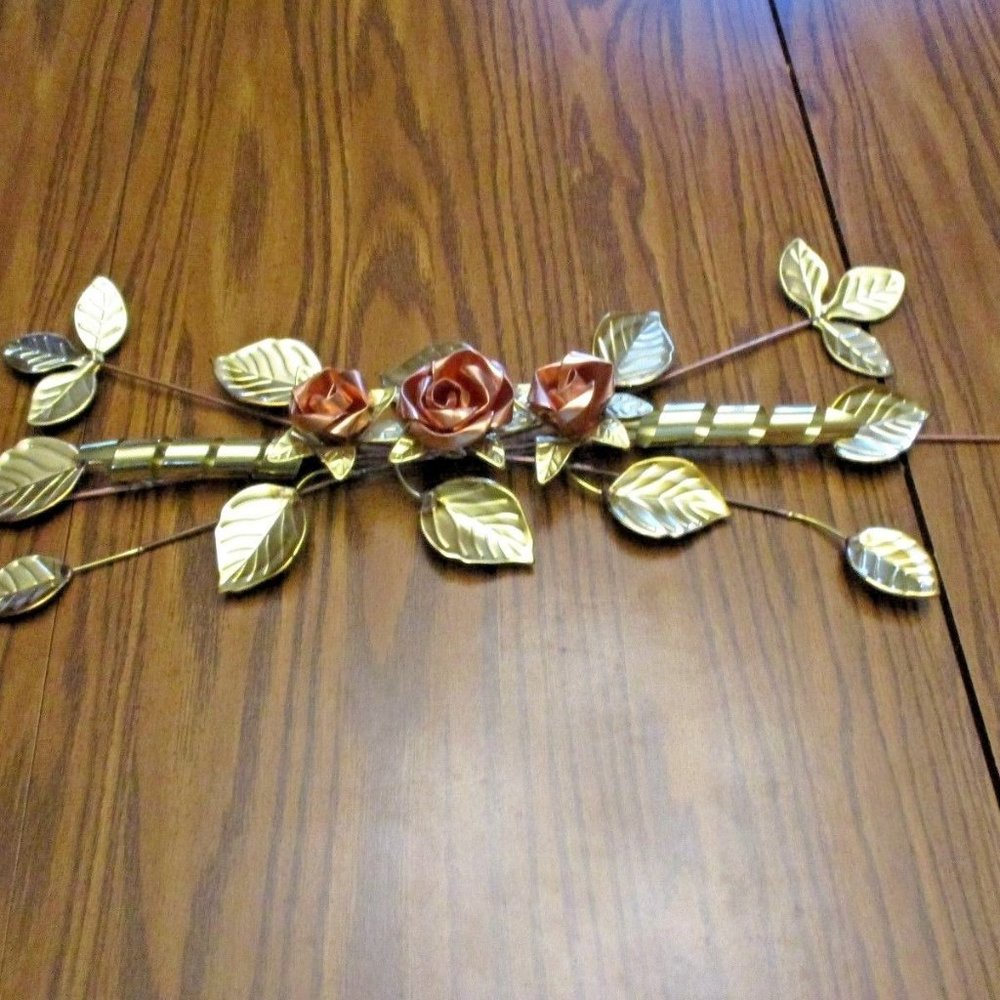 HOMCO Brass Copper Metal Roses Leaves Swag Picture Accent Home Interiors